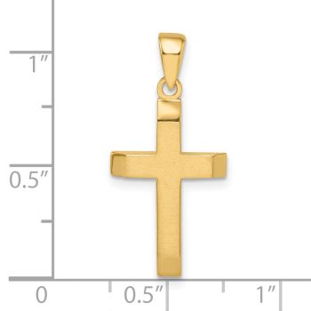 Medium 14K Gold Brushed Beveled Cross Pendant 4