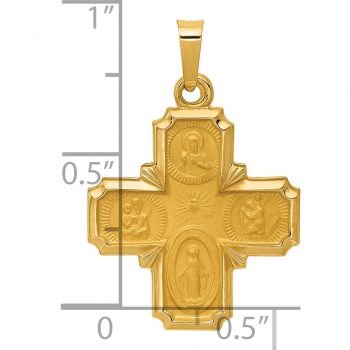 14K Gold Hollow Satin 4-Way Jerusalem Cross Pendant 4