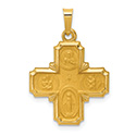 14K Gold Hollow Satin 4-Way Jerusalem Cross Pendant