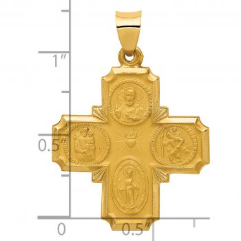 14K Gold Satin Hollow 4-Way Jerusalem Medal Cross Pendant 4