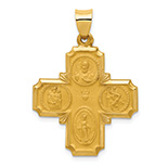 14K Gold Satin Hollow 4-Way Jerusalem Medal Cross Pendant