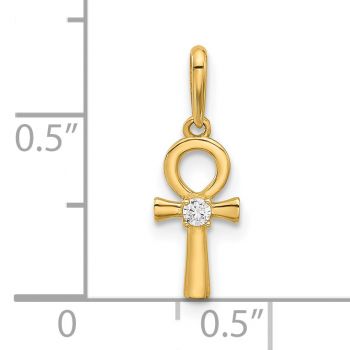 Small CZ Ankh Cross Charm Pendant in 14K Gold 3