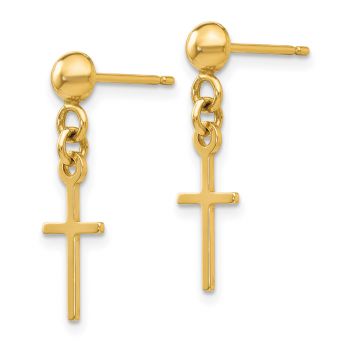 Small Petite 14K Gold Plain Dangle Cross Earrings 2