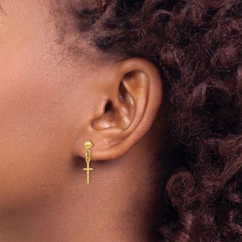 Small Petite 14K Gold Plain Dangle Cross Earrings 3