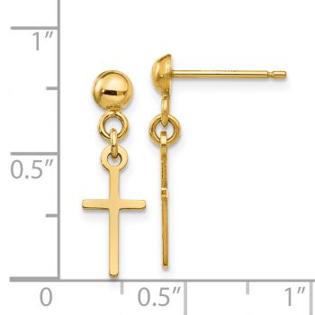 Small Petite 14K Gold Plain Dangle Cross Earrings 4