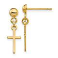 Small Petite 14K Gold Plain Dangle Cross Earrings