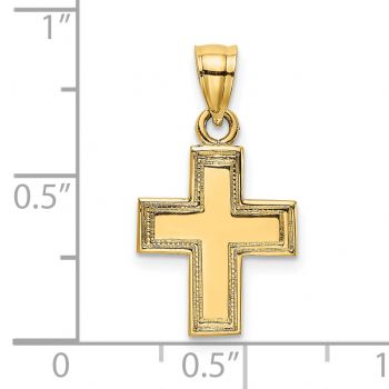 Tiny 14K Gold Textured Border Cross Charm Pendant 3