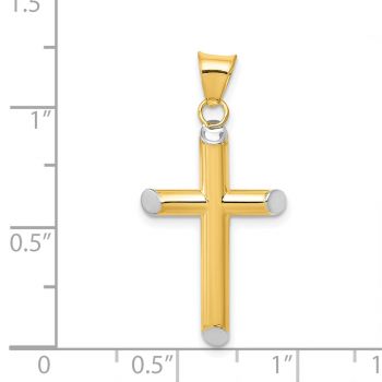 14K Two-Tone Gold Small Thick Tube Cross Pendant 2