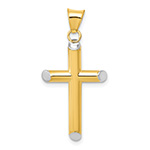 14K Two-Tone Gold Small Thick Tube Cross Pendant