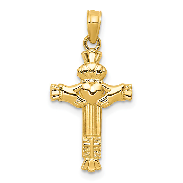 Small Women's 14K Gold Claddagh Cross Pendant