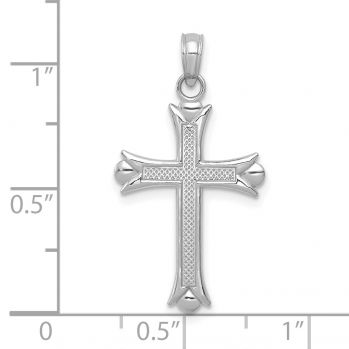 14K White Gold Textured Fleur de Lis Cross Pendant 3