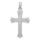 14K White Gold Textured Fleur de Lis Cross Pendant