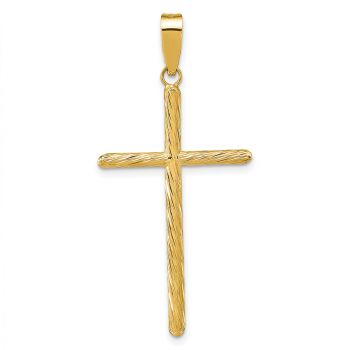 14K Gold Textured Tube Cross Pendant for Men 3