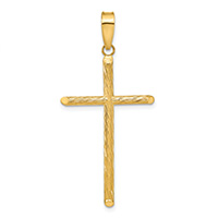 14K Gold Textured Tube Cross Pendant for Men
