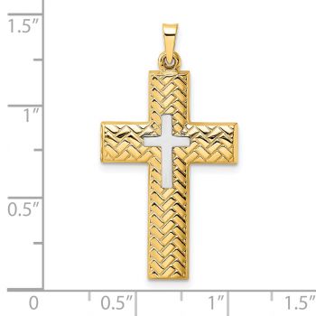 14K Two-Tone Gold Textured Woven Cross within Cross Pendant 4