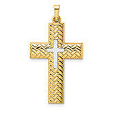14K Two-Tone Gold Textured Woven Cross within Cross Pendant