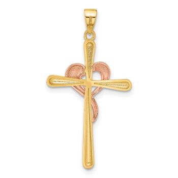 14K Gold Tri-Color Heart Cross Pendant 3
