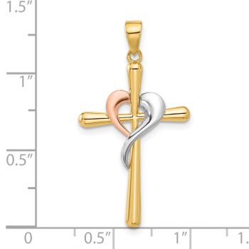14K Gold Tri-Color Heart Cross Pendant 4