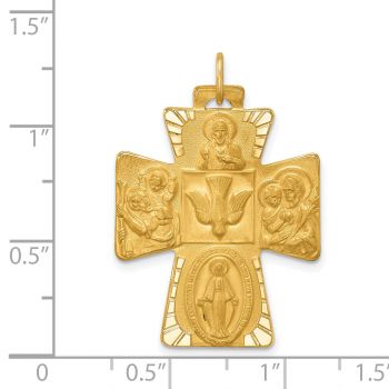 Large Unique 14K Gold Satin 4-Way Jerusalem Cross Pendant 4