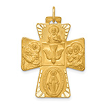 Large Unique 14K Gold Satin 4-Way Jerusalem Cross Pendant