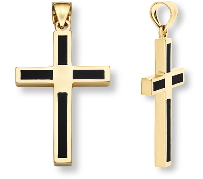 14K Gold Onyx Cross Pendant for Women