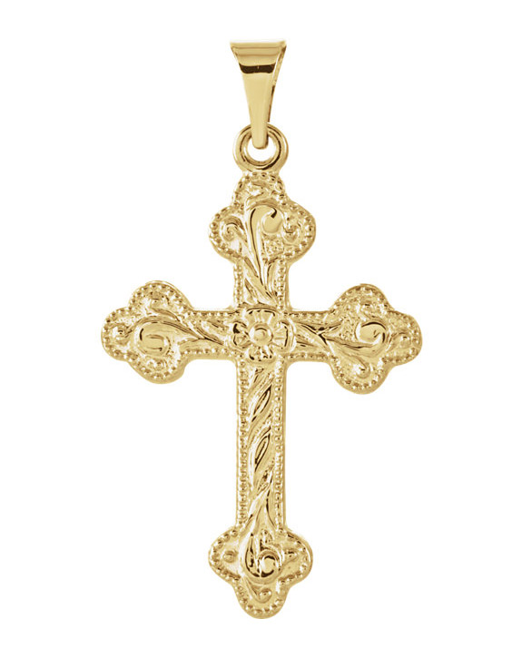 Women's Paisley Flower Cross Pendant in 14K Gold