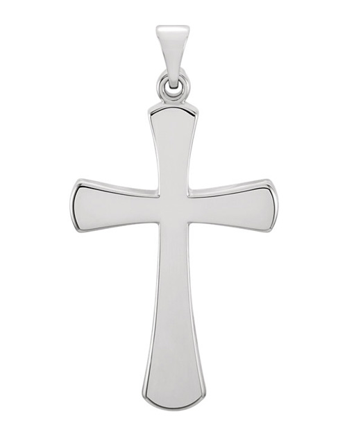 Women's Platinum Beveled Plain Cross Pendant