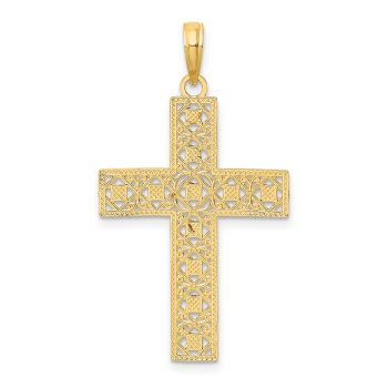Women's Small Diamond-Cut Cross Pendant in 14K Two-Tone Gold 3