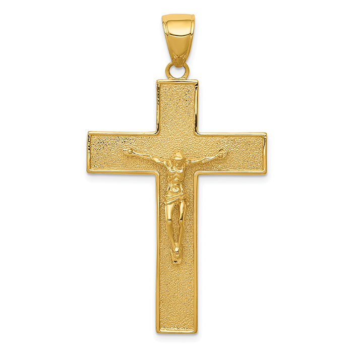 14K Gold Textured Latin Crucifix Pendant