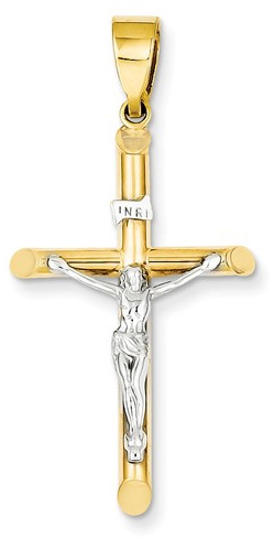 14k Two Tone Gold Religious Crucifix Pendant