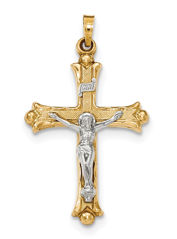 Men's 14K Two-Tone Gold Textured INRI Crucifix Pendant