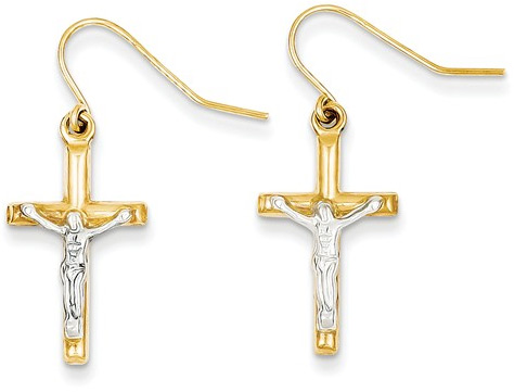 14k Two Tone Gold Crucifix Earrings