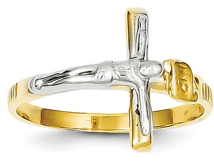 Crucifix Ring for Women, 14K Two-Tone Gold