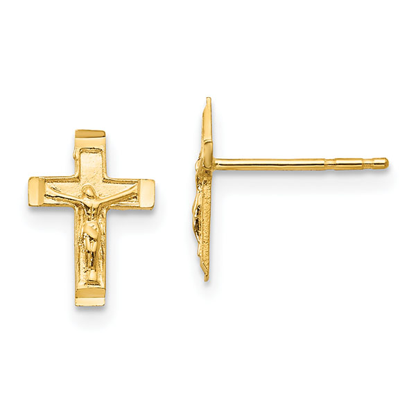 Crucifix Stud Earrings in 14K Gold