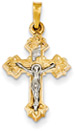 Fleur-de-Lis INRI Crucifix Necklace, 14K Two-Tone Gold