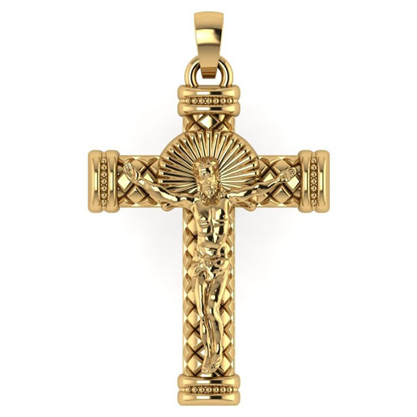 For the Glory of God Large Men's Crucifix Pendant in 14K Solid Gold