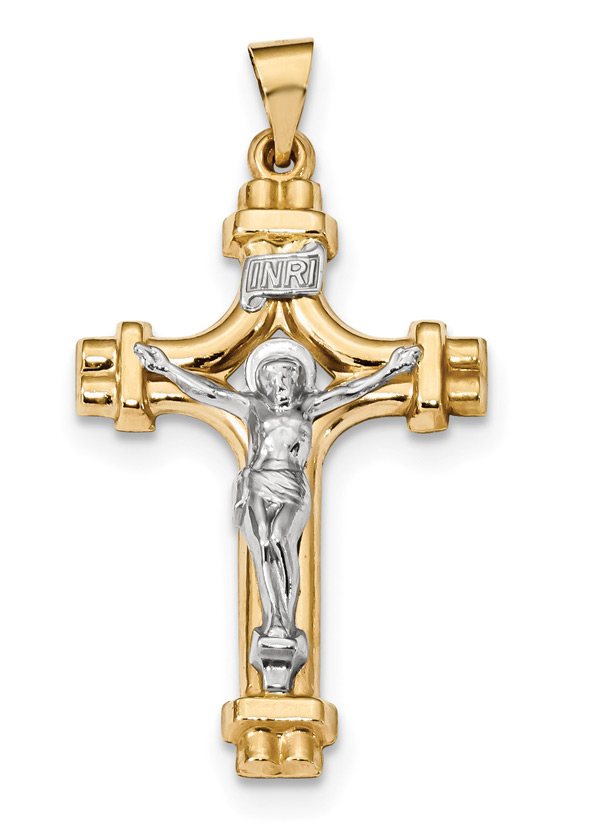 INRI Designer Crucifix Pendant in 14K Two-Tone Gold