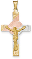 14K Gold Tri-Color Crucifix Necklace for Men