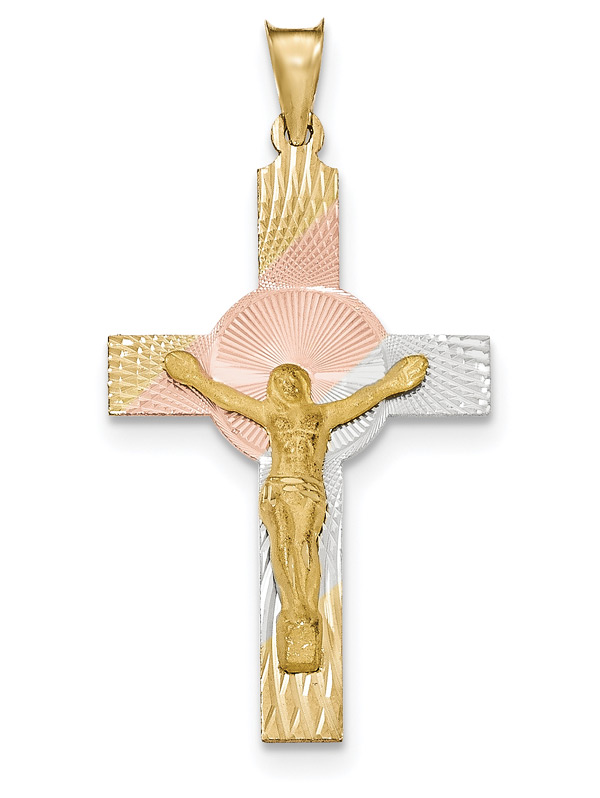 14K Gold Tri-Color Crucifix Necklace for Men
