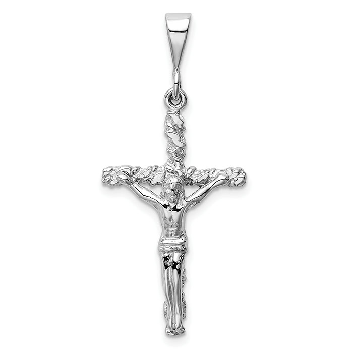 Beaten Cross Crucifix Pendant, 14K White Gold