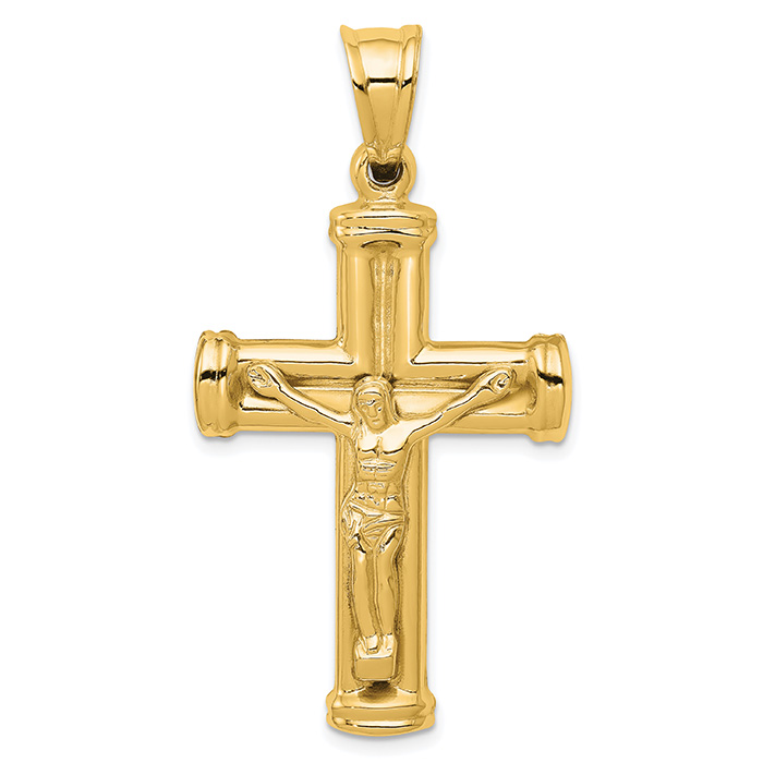 Large 14K Gold Polished Crucifix Necklace