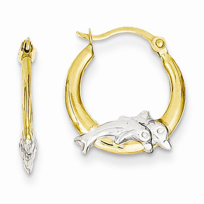 14K Gold & Rhodium Dolphin Hoop Earrings