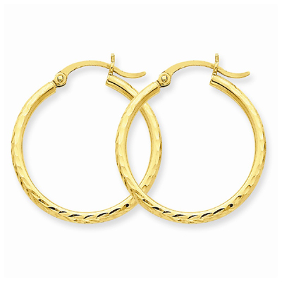 Mia Diamonds 14k Yellow Gold Diamond-cut 2mm Round Tube Hoop Earrings