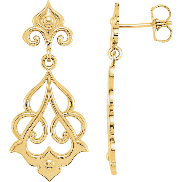 14K Yellow Gold Decorative Dangle Earrings