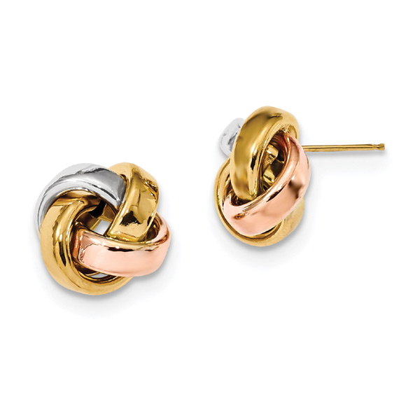 14K Tri Color Gold Love Knot Push Back Earrings Details about   Ioka 