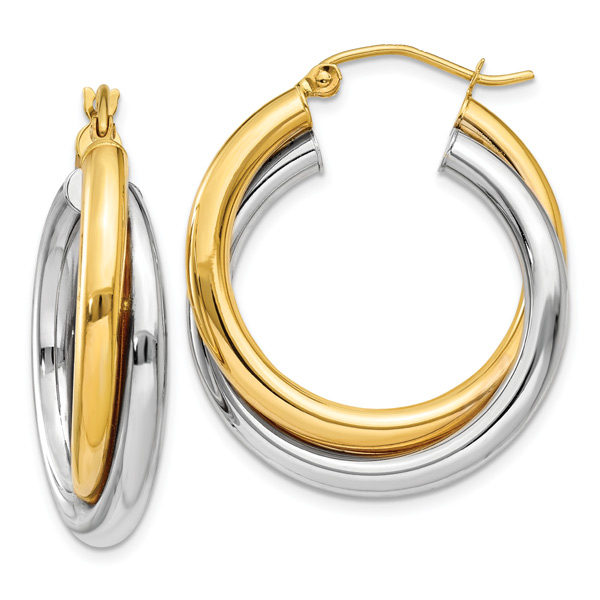 14K Two-Tone Gold Double Hoop Earrings (11/16