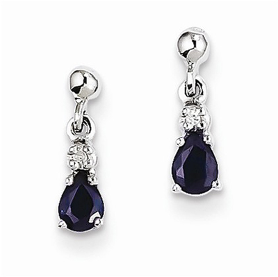 Blue Sapphire & Diamond Dangle Post Earrings, 14K White Gold