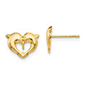 Dolphin Heart Post Earrings, 14K Yellow Gold