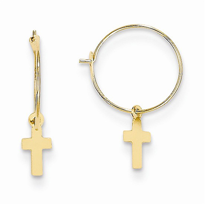 Endless Hoop w/Small Cross Earrings in 14k Gold