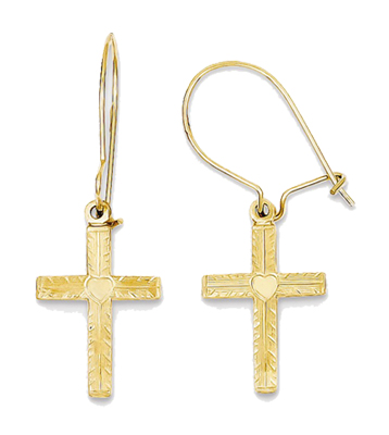 Polished & Satin Cross Earrings, 14K Gold